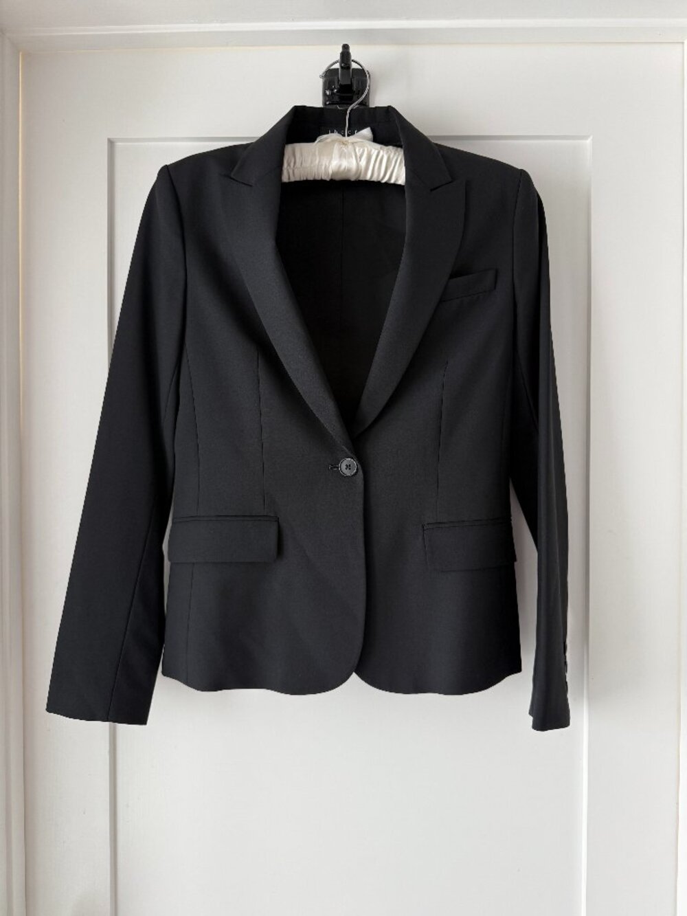 Theory Black Wool Tailored One Button Tuxedo Blazer Size 6